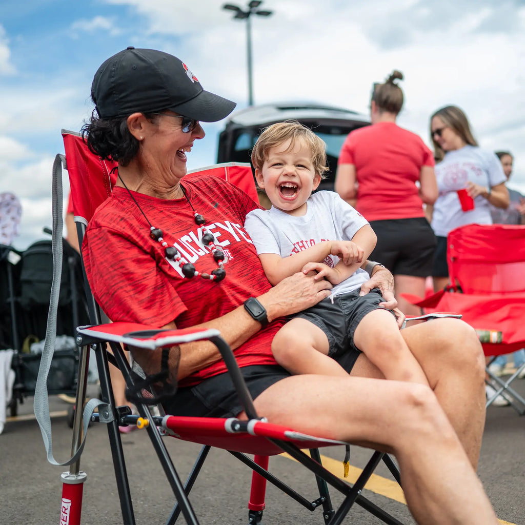 Smooth Motion College Comfort Pro Rocker - Ohio State Buckeyes - Choice 676 - Patented Spring-Action Rocking Chair for Camping Detail
