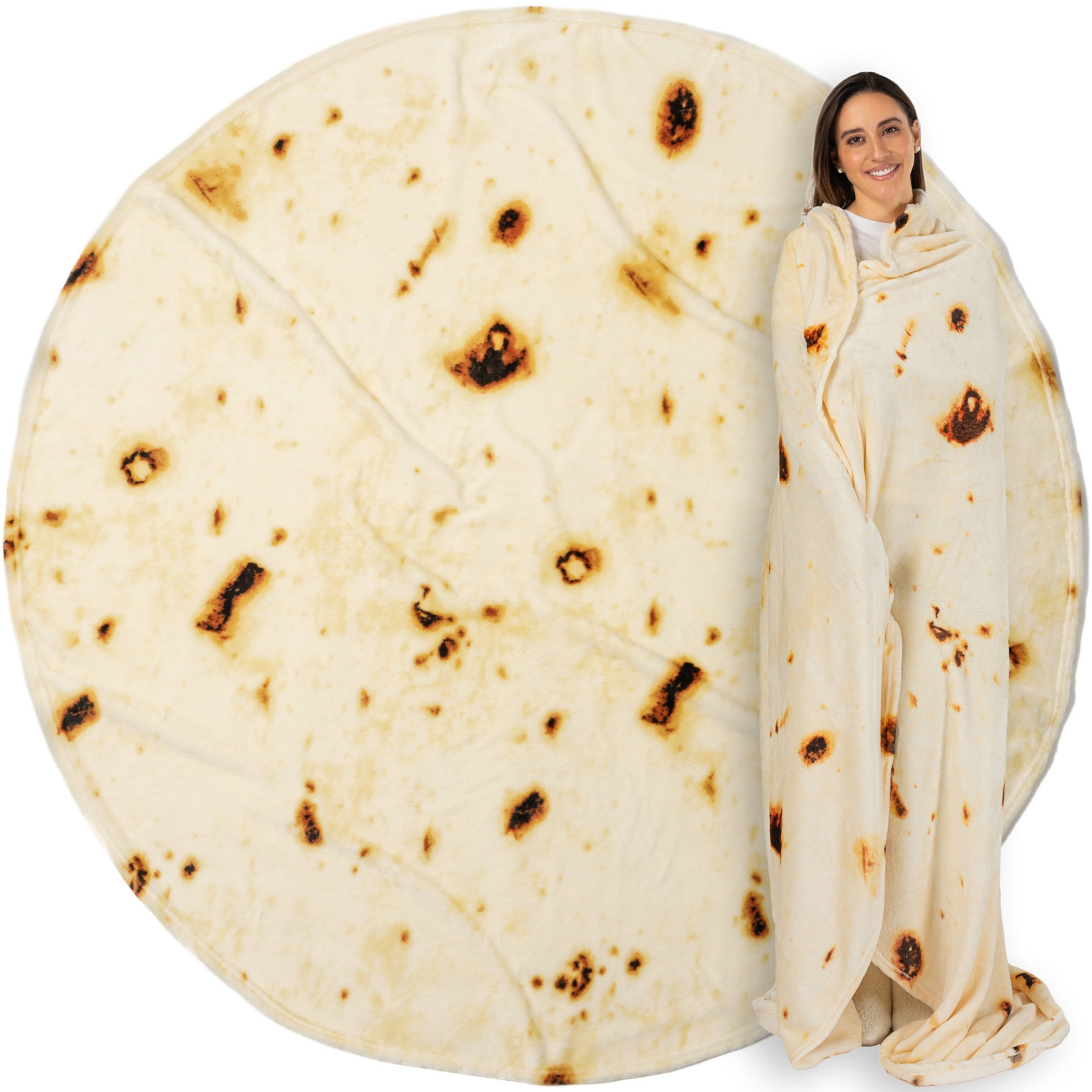 Decorative Knitted Burrito Tortilla Blanket, Double Sided Taco Flour Wrap Novelty Throw for Adult Kid Teen, Realistic Food Blanket, Funn... - Super Soft Reversible Sherpa Flannel Blanket - Default Title