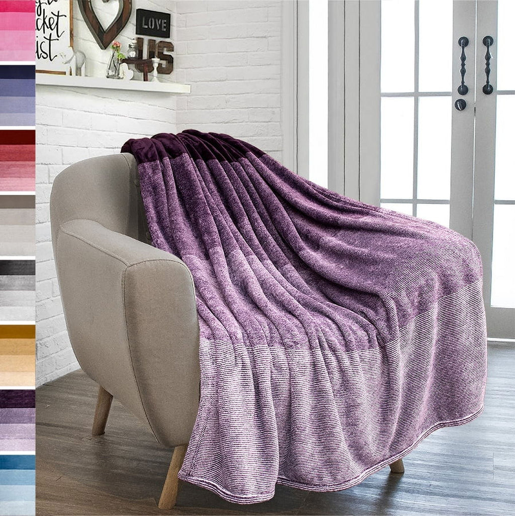 Decorative Knitted Flannel Fleece Ombre Throw Blanket for Couch | Super Soft Cozy Microfiber Couch Blanket | Gradient Decorative Accent ... - Cozy Fleece Throw Blanket for Couch & Bed - Default Title