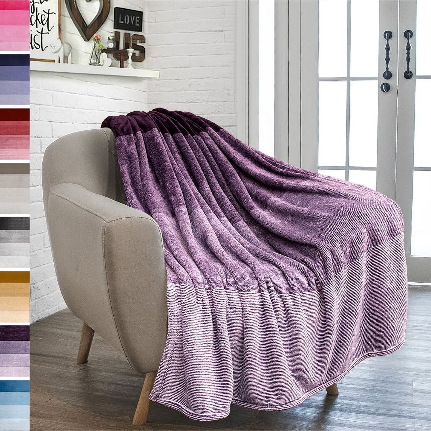 Decorative Knitted Flannel Fleece Ombre Throw Blanket for Couch | Super Soft Cozy Microfiber Couch Blanket | Gradient Decorative Accent ... - Cozy Fleece Throw Blanket for Couch & Bed - Default Title