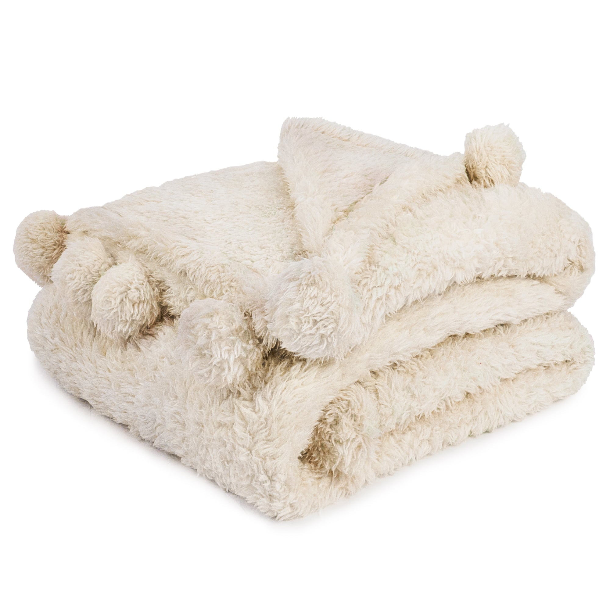 Super Soft Flannel Ivory Cream Sherpa Throw Blanket with Soft Pom Pom Fringe, Plush Cozy Warm Blankets for Couch Bed Sofa, Fuzzy Fleece ... - Super Soft Reversible Sherpa Flannel Blanket - Default Title