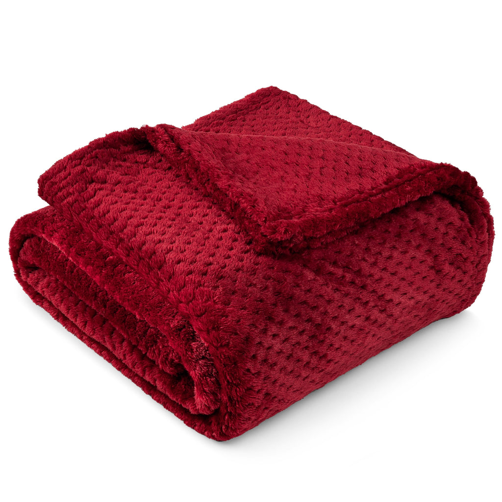 Lightweight Warm Maroon Red Throw Blanket for Couch, Twin Bed, Soft Fleece Throws for Sofa Chair, Fuzzy Waffle Textured Blanket, Cozy ... - Luxury Knitted Decorative Throw Blanket with Fringes - Default Title