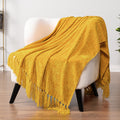 Lightweight Warm Mustard Yellow Chenille Throw Blanket for Couch, Soft Gold Knit Blanket with Tassel Fringe, Woven Chenille Knitted De... - Cozy Fleece Throw Blanket for Couch & Bed - Default Title