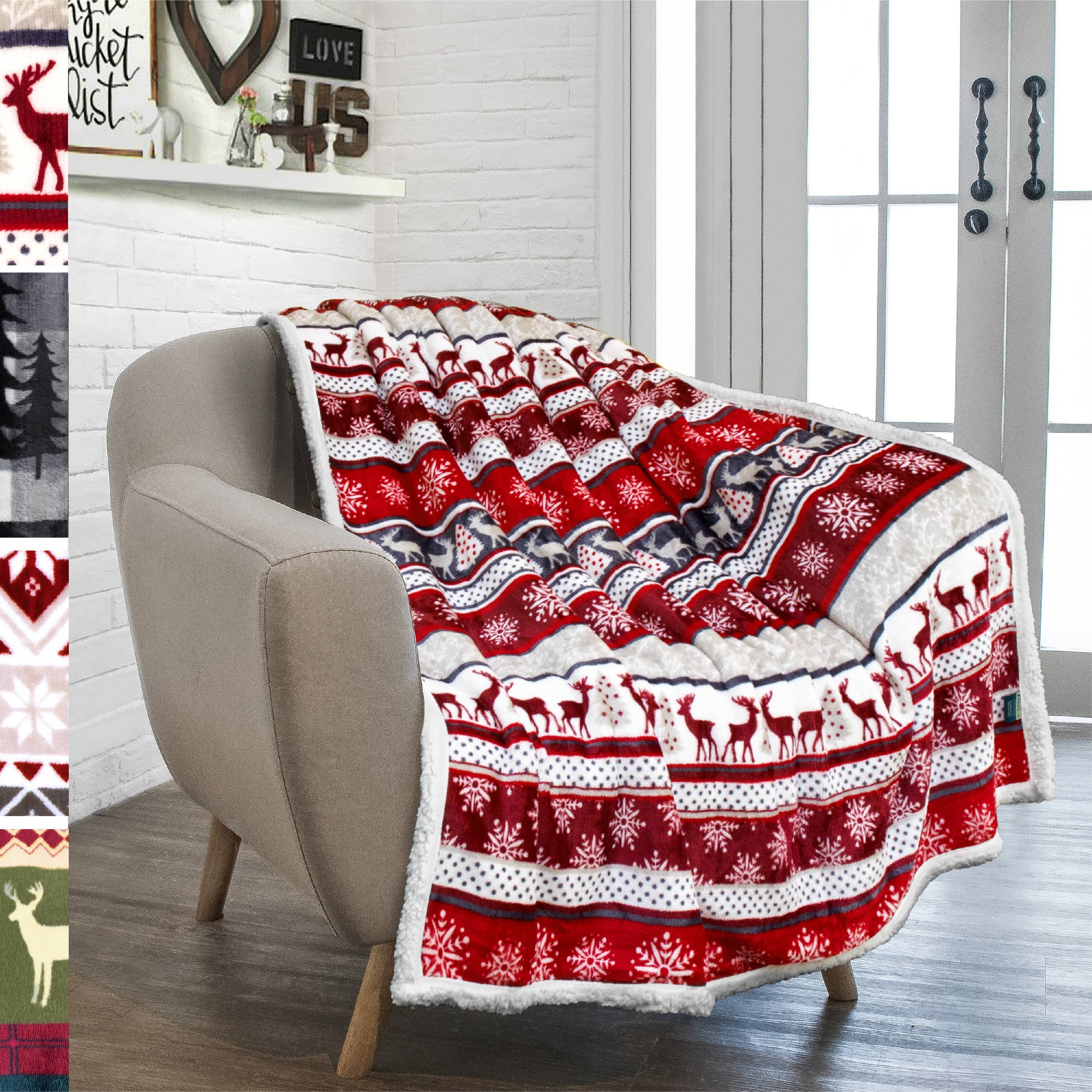 Decorative Knitted Premium Plush Sherpa Throw Christmas Blanket | Soft, Warm, Cozy, Reversible Microfiber Winter Cabin Throw | Plaid Hol... - Cozy Fleece Throw Blanket for Couch & Bed - Default Title
