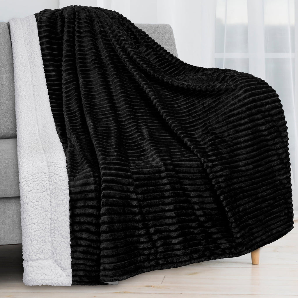 Cozy Fleece Reversible Sherpa Fleece Throw Blanket Black, Plush Flannel Throw, Ultra Soft Warm Ribbed Microfiber Blanket for Sofa... - Lightweight Plush Warm Blanket for All Seasons - Default Title