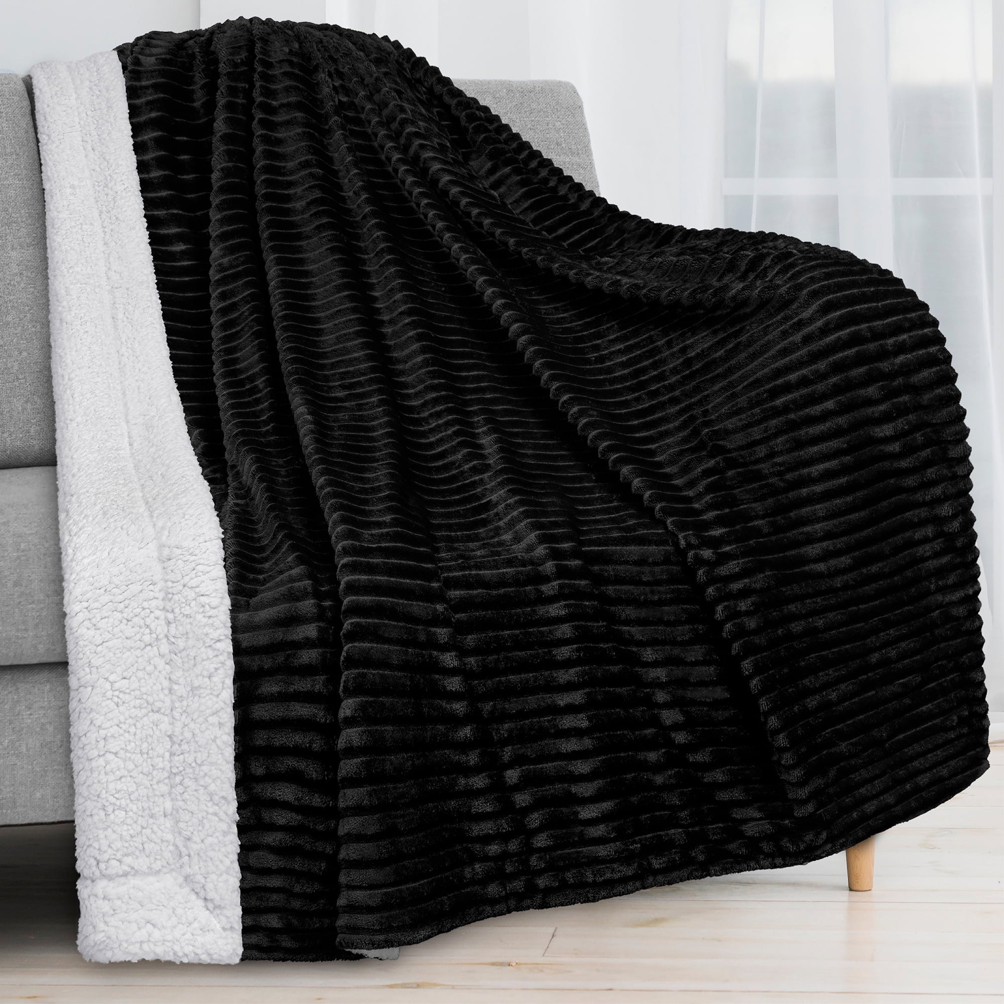 Cozy Fleece Reversible Sherpa Fleece Throw Blanket Black, Plush Flannel Throw, Ultra Soft Warm Ribbed Microfiber Blanket for Sofa... - Lightweight Plush Warm Blanket for All Seasons - Default Title