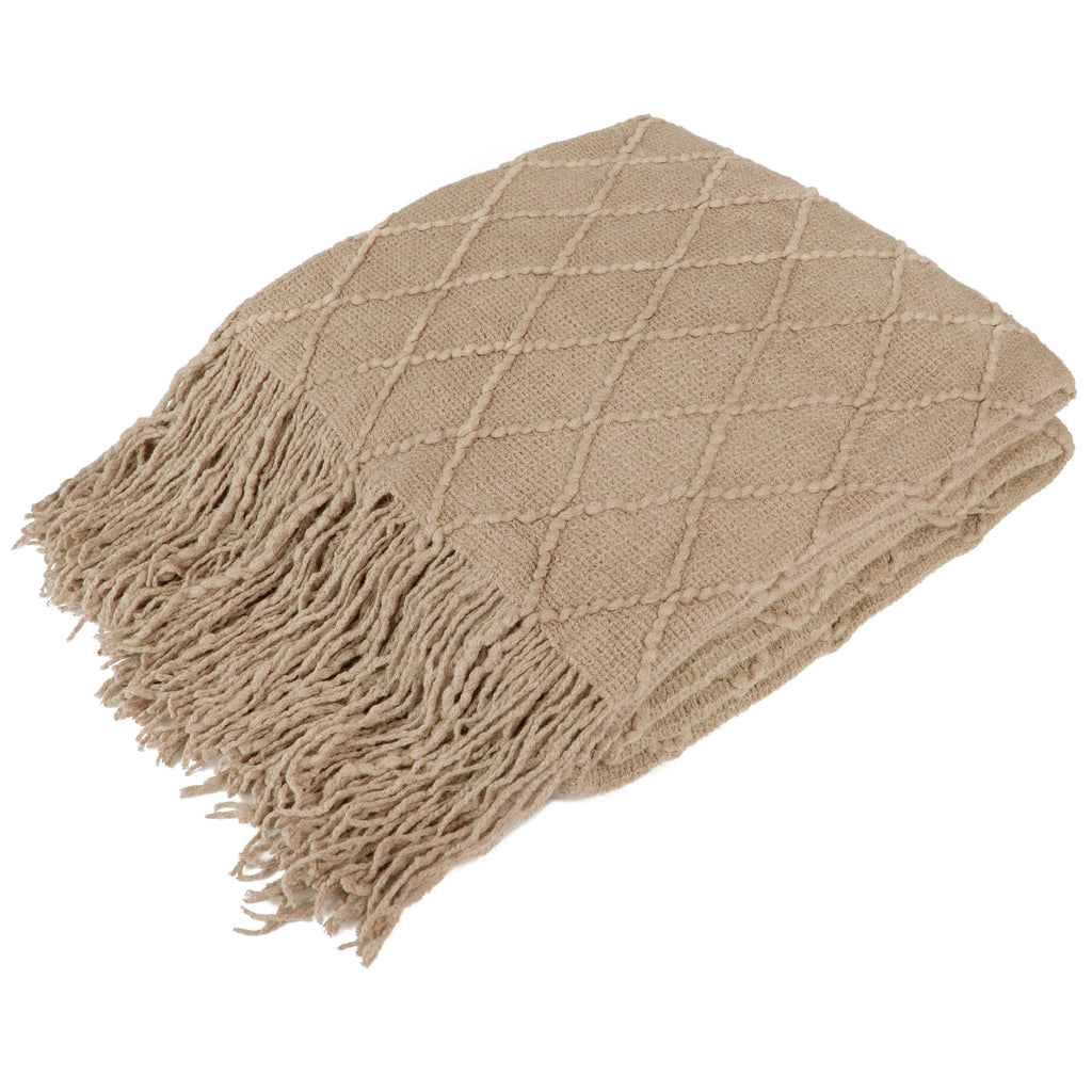 Reversible Sherpa Tan Taupe Knit Throw Blanket for Couch Bed, Soft Knitted Farmhouse Sofa Throw for Living Room, Lightweight Decorative... - Luxury Knitted Decorative Throw Blanket with Fringes - Default Title
