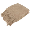 Reversible Sherpa Tan Taupe Knit Throw Blanket for Couch Bed, Soft Knitted Farmhouse Sofa Throw for Living Room, Lightweight Decorative... - Luxury Knitted Decorative Throw Blanket with Fringes - Default Title
