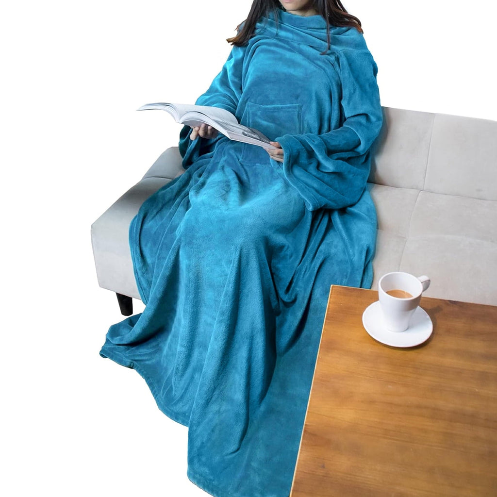 Decorative Knitted Wearable Blanket with Sleeves for Adult Women Men, Cozy Fleece Warm Wrap Throw Blanket with Arms, Pocket, Gifts for C... - Super Soft Reversible Sherpa Flannel Blanket - Default Title