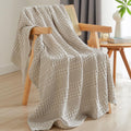 Super Soft Flannel 100% Cotton Waffle Weave Blanket, Lightweight Throw Washed Blanket for Bed Sofa Home Decor, Oatmeal, 50"x60" - Luxury Knitted Decorative Throw Blanket with Fringes - Default Title