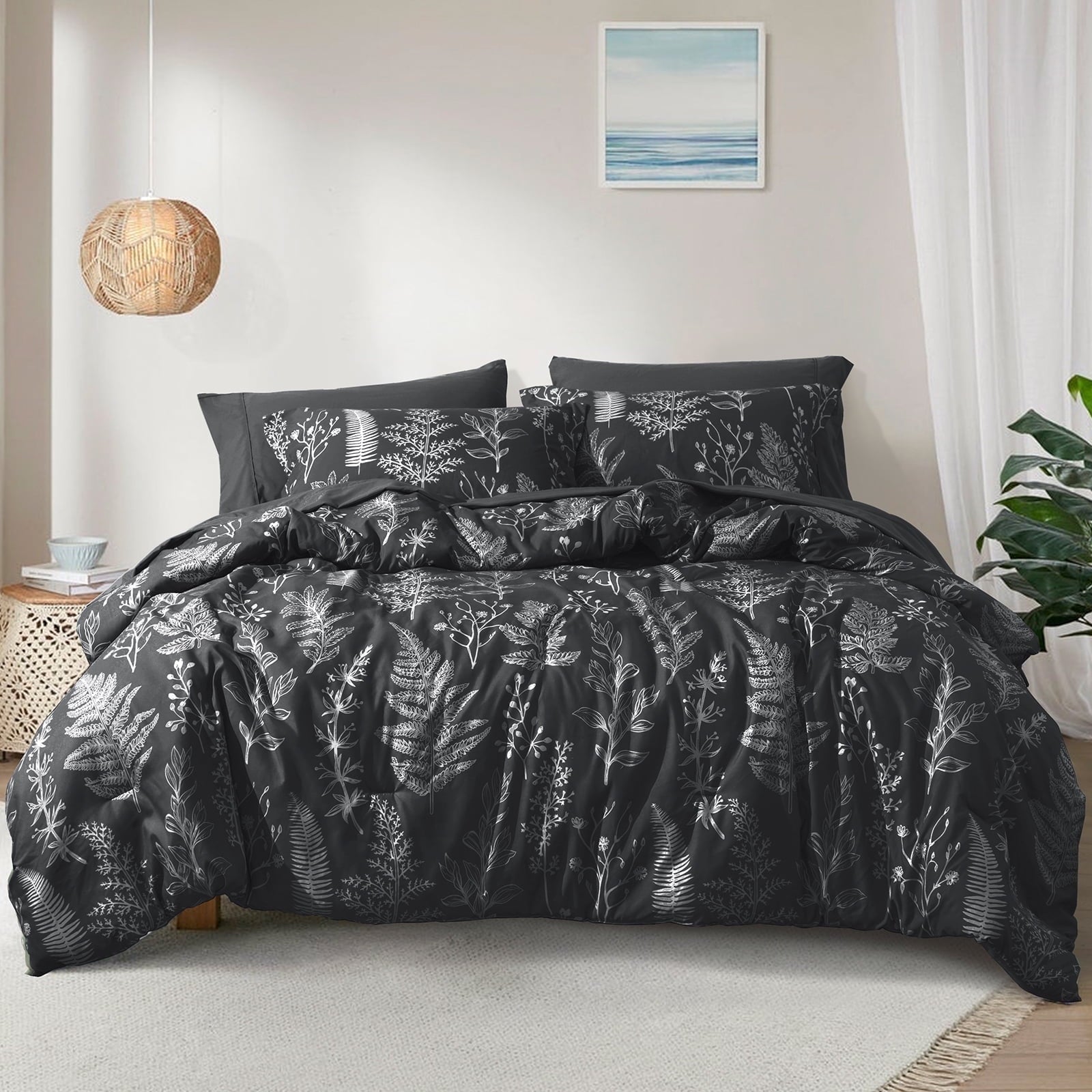 Heavyweight Warmth 3 Pieces Printed Comforter Set Queen Size, Lightweight Botanical Floral Bed in a Bag, Ultra Soft Bedding Set with 1 R... - Cloud-Like Soft Lightweight Bed Comforter - Default Title