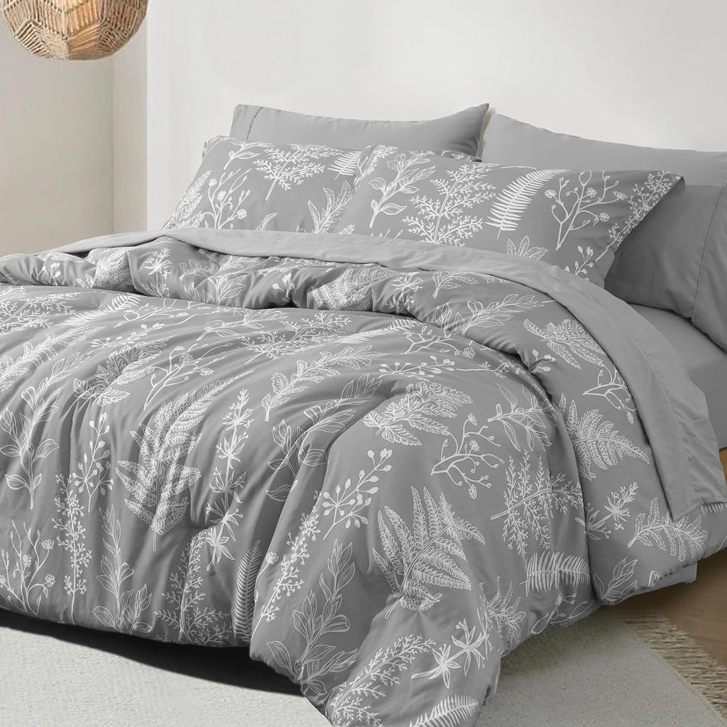 Luxurious Quilted 7 Pieces Printed King Comforter Set, Lightweight Reversible Botanical Bedding Set Include Comforter, Pillow Shams, Fl... - Hypoallergenic Ultra-Fluffy Quilt for Winter - Default Title