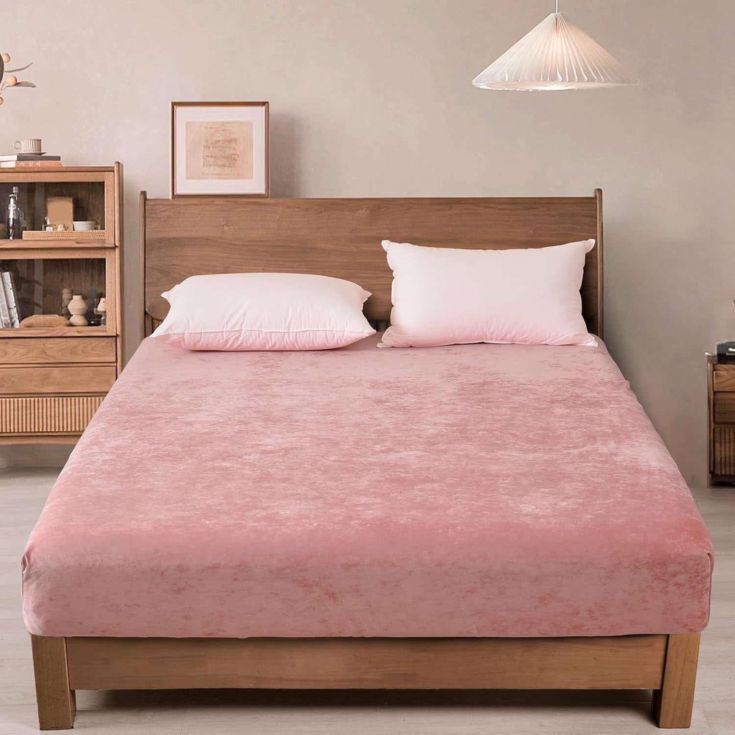 Premium Egyptian Cotton Truly Velvet Fitted Sheet Twin Size, Luxury Super Soft Flannel Bottom Sheet with 15" Deep Pocket for Winter, Pink - Luxury Bed Sheet Set with Deep Pockets - Default Title