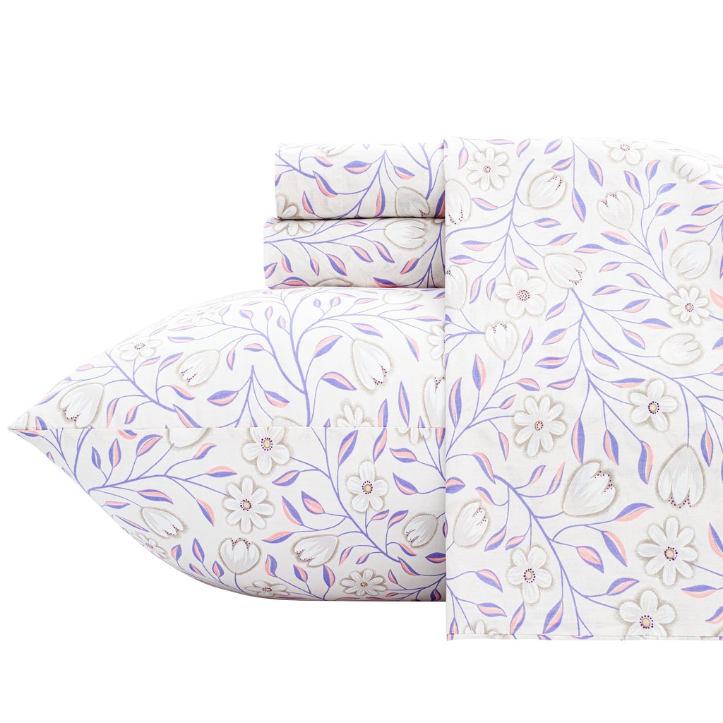 Ultra-Soft 100% Cotton Full Size Sheets,4 Piece Pure Percale Bed Sheets Set Deep Pocket Fits Mattress Upto 15",floral vine pattern - Premium Ultra-Soft Pillowcase Pair for Sleeping - Default Title