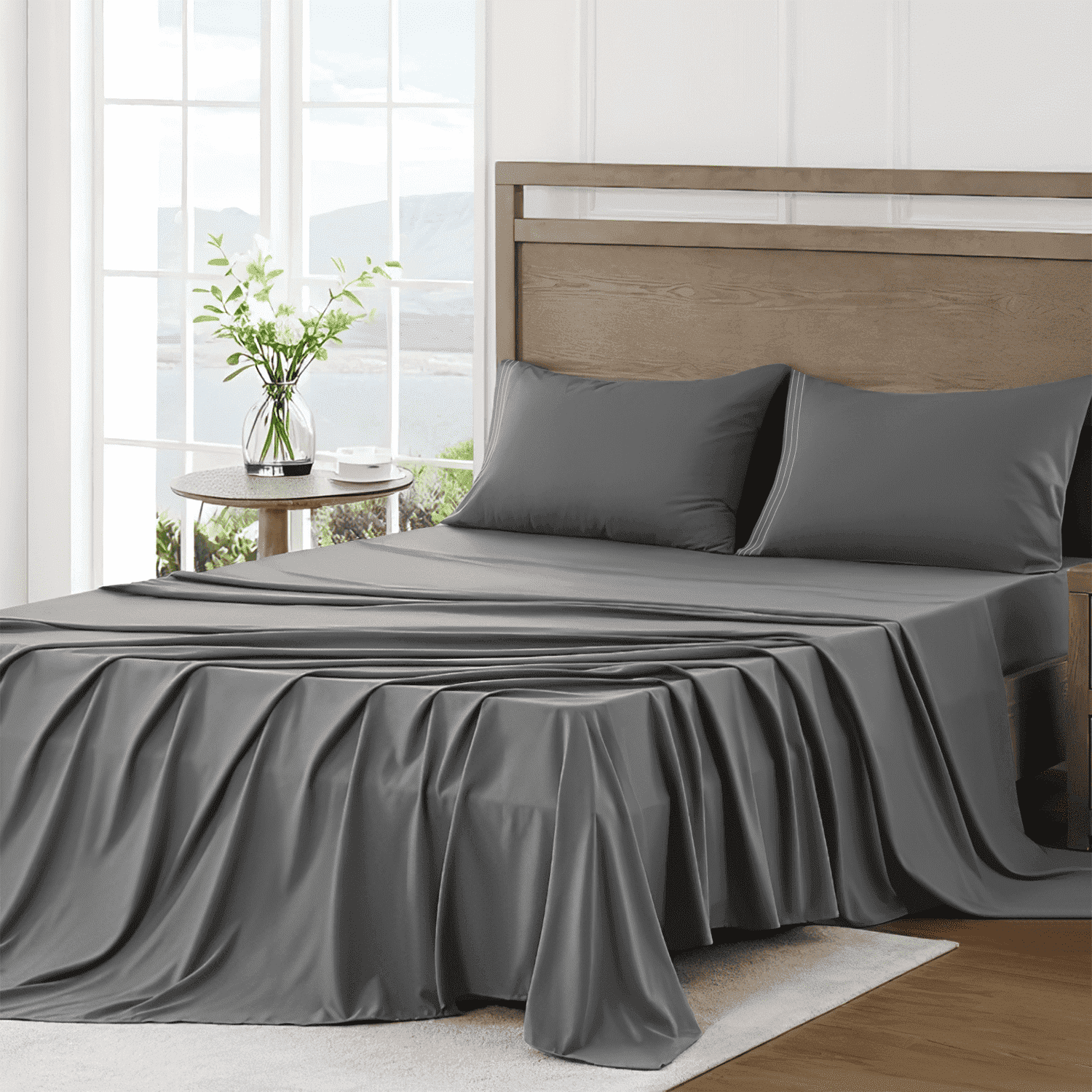 Breathable Luxury 4 Piece Bed Sheet Set, Queen Size Upgraded Cooling Deep Pocket Comfy Breathable Hotel Luxury Bedding, Extra Soft Wrin... - Premium Ultra-Soft Pillowcase Pair for Sleeping - Default Title