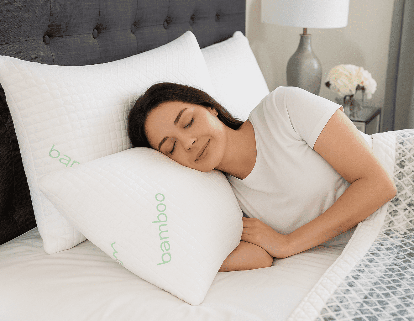 Decorative Plump Queen Size Bamboo Pillow, Memory Foam Bed Pillows with Washable Pillowcases, Queen - Orthopedic Shredded Foam Bed Pillow Set - Default Title