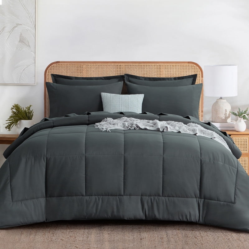 Hypoallergenic Cloud 7 Pieces Comforter Set with Sheets - Bed in a Bag with Comforter and All Season Sheets, Pillowcases,Dark Gray,Queen - Luxurious Quilted Duvet Cover Set - Default Title