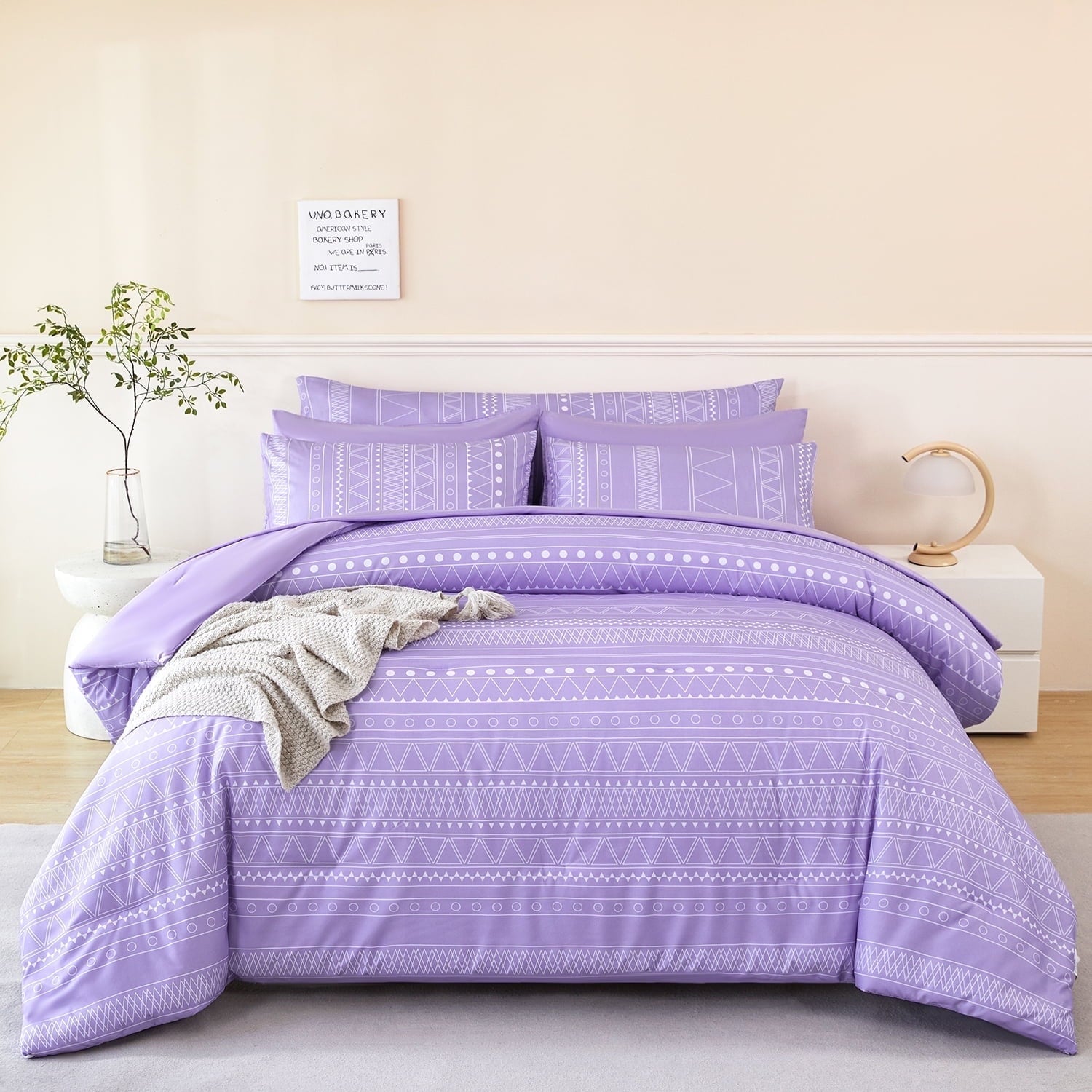 Hypoallergenic Cloud 8-Pieces Boho Bedding Set Full Lavender Striped Bed in a Bag for Girls Women Soft Fluffy Purple Comforter Set with Sh... - Luxurious Quilted Duvet Cover Set - Default Title