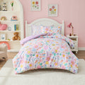Luxurious Quilted Floral Comforter Set, Soft Microfiber Flower Bedding Set, 5 Pieces with Comforter, Sheets and Pillowcases, Twin - All-Season Down Alternative Comforter Insert - Default Title