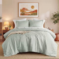 Luxurious Quilted Full/Queen Comforter Sets, Reversible 3 Piece Extra Soft Bedding Set, Chambray Print Sage Green Comforter Bed Set wit... - Hypoallergenic Ultra-Fluffy Quilt for Winter - Default Title