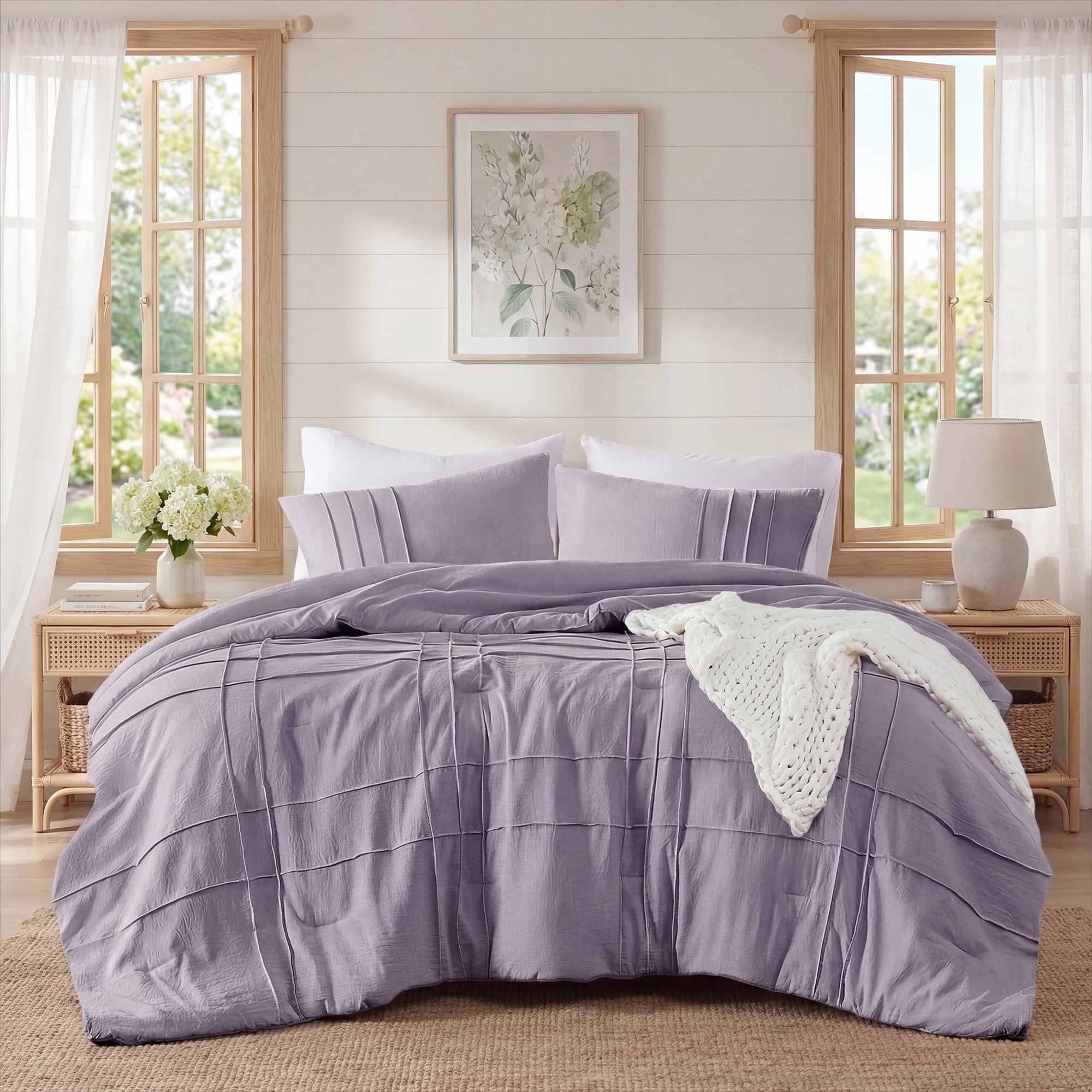 Hypoallergenic Cloud Full/Queen Comforter Set, Boho 3-Piece Pintuck Stitching Bedding Set, Soft Washed Pleated Bed Sets with Pillow Shams,... - Cloud-Like Soft Lightweight Bed Comforter - Default Title