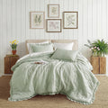 Luxurious Quilted Full/Queen Comforter Set Sage, 3 Pieces Quilted Ruffle Comforters Full/Queen Size, Solid Bedding Comforters Sets, Gif... - Hypoallergenic Ultra-Fluffy Quilt for Winter - Default Title