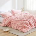Luxurious Quilted Full/Queen Size Comforter Set, Fluffy Ribbed Plush Comforter Set, 3-Piece Bedding Set, Pink - Luxurious Quilted Duvet Cover Set - Default Title