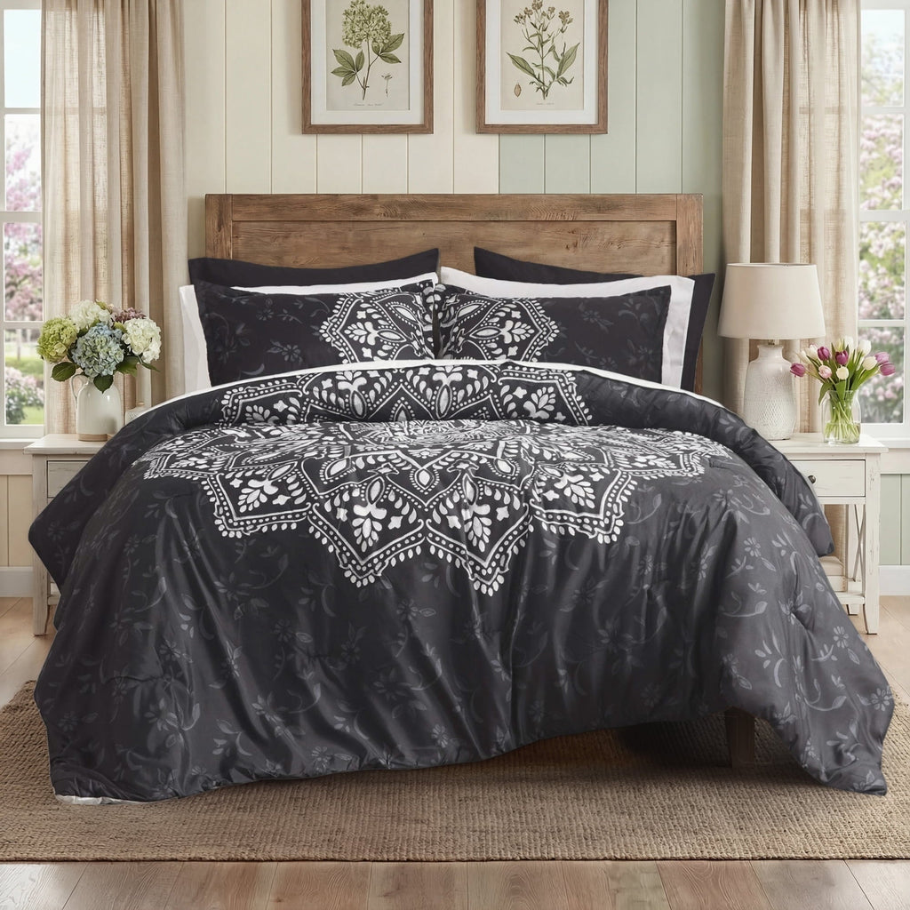 Heavyweight Warmth Queen Comforter Set, Bedding Comforter Set Queen Size W/ Side Pockets, Black, 9 Pieces - Cloud-Like Soft Lightweight Bed Comforter - Default Title