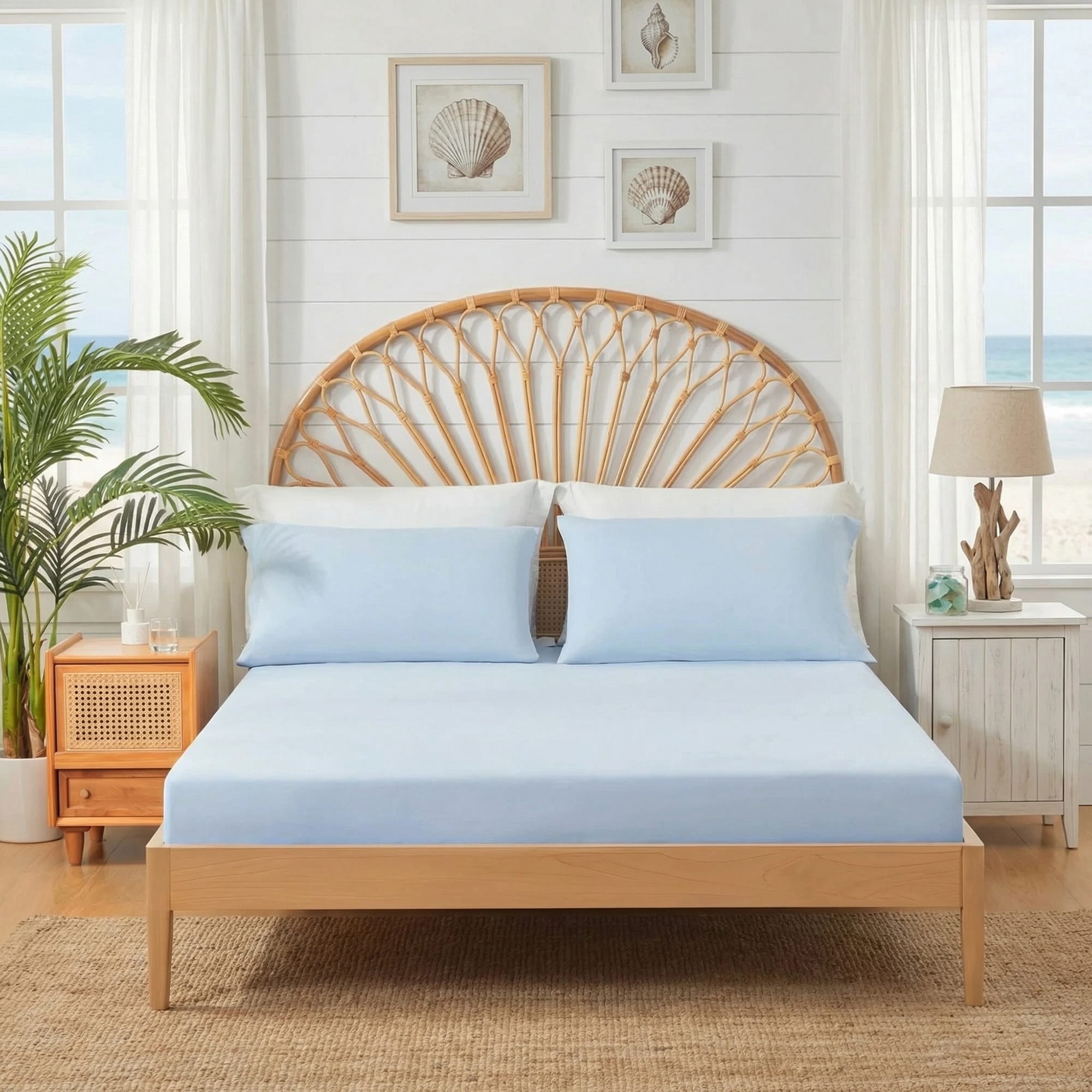 Cooling Sateen Full/QueenSize Sheet Set, 3 Piece Cooling Bed Sheet with Deep Pocket for Hot Sleepers, Ice Blue - Breathable Egyptian Cotton Flat & Fitted Sheets - Default Title
