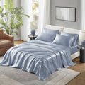 Cooling Sateen Satin Sheet Set, Twin Bed Sheets with Pillowcases, 4-Piece Luxury Silky Sheet Set, Blue, Gifts for Women - Luxury Bed Sheet Set with Deep Pockets - Default Title