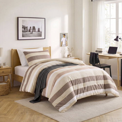 All-Season 2-Piece Comforter Sets, Reversible Striped Comforter Set for Dorm, Lightweight All Season Bedding Set with Pillow Sha... - Cloud-Like Soft Lightweight Bed Comforter - Default Title