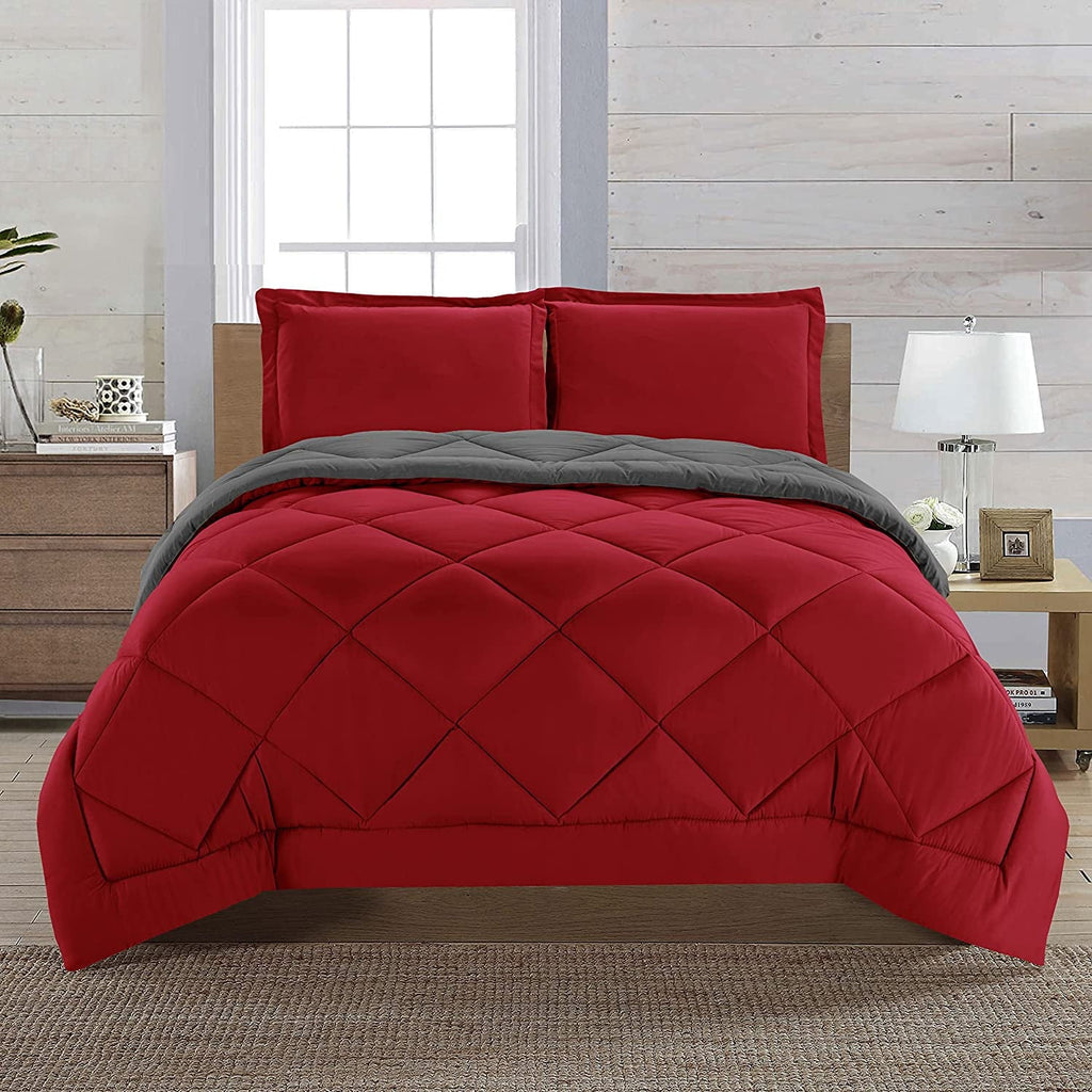Hypoallergenic Cloud Reversible 3pc Comforter Set- Available In A Few Sizes And Colors , Full/Queen, Red/Gray - Luxurious Quilted Duvet Cover Set - Default Title