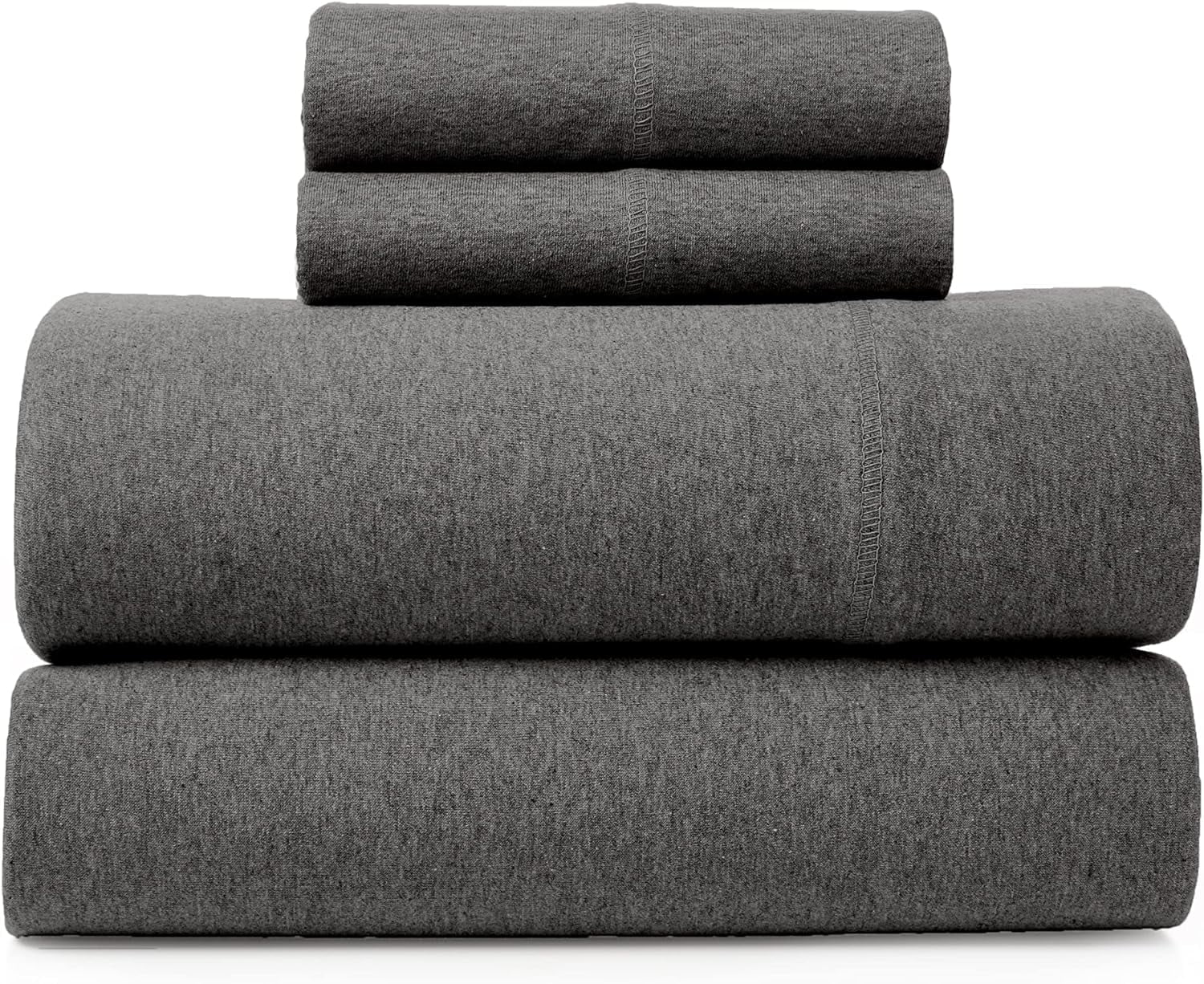 Cooling Sateen Jersey Sheet Set - 4 Pieces Queen Cotton Sheets Set - Stretchable Ultrasoft Luxury Knit Bed Linen (Dark Gray, Queen) - Premium Ultra-Soft Pillowcase Pair for Sleeping - Default Title