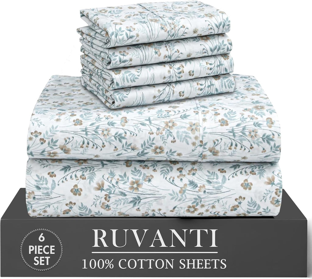 Breathable Luxury 6 Pcs Cotton Sheets - 100% Natural Cotton Soft, Lightweight & Breathable Crispy Percale Bed Sheets, King Size Sheets ... - Cooling Hotel Quality Bedding Sheets and Pillowcases - Default Title