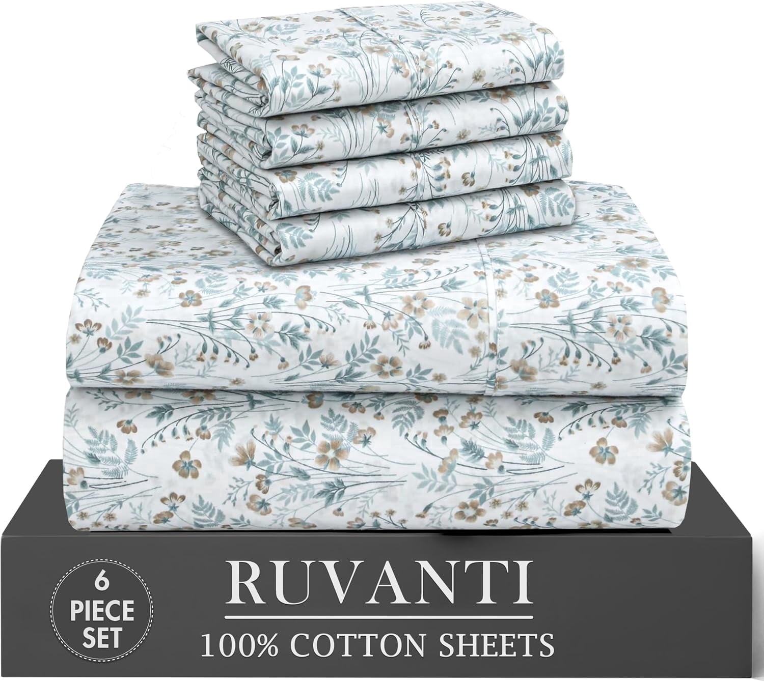 Breathable Luxury 6 Pcs Cotton Sheets - 100% Natural Cotton Soft, Lightweight & Breathable Crispy Percale Bed Sheets, King Size Sheets ... - Cooling Hotel Quality Bedding Sheets and Pillowcases - Default Title