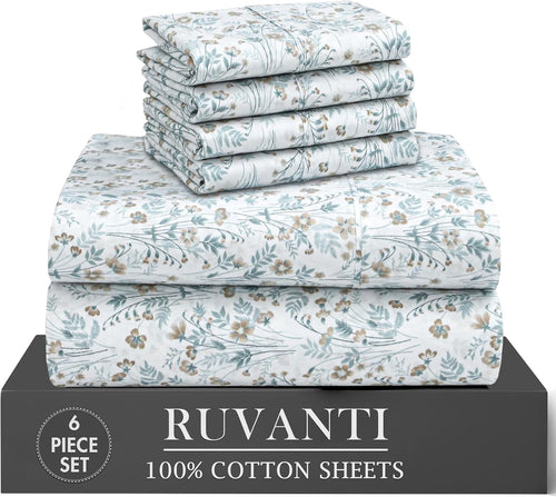Breathable Luxury 6 Pcs Cotton Sheets - 100% Natural Cotton Soft, Lightweight & Breathable Crispy Percale Bed Sheets, King Size Sheets ... - Cooling Hotel Quality Bedding Sheets and Pillowcases - Default Title