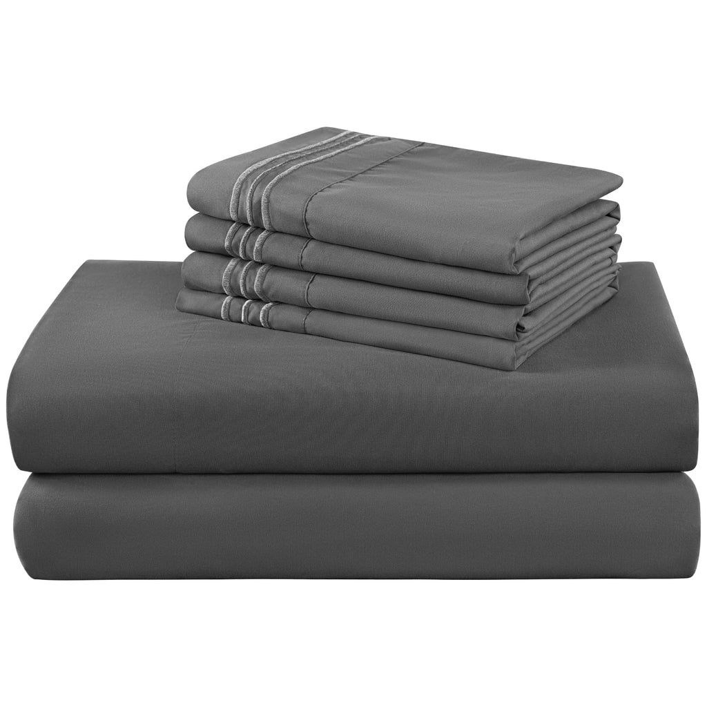 Premium Egyptian Cotton 6 Pieces Bed Sheet Set, 1800 Series Soft Microfiber Queen Sheets with 16" Deep Pocket, Dark Gray - Cooling Hotel Quality Bedding Sheets and Pillowcases - Default Title