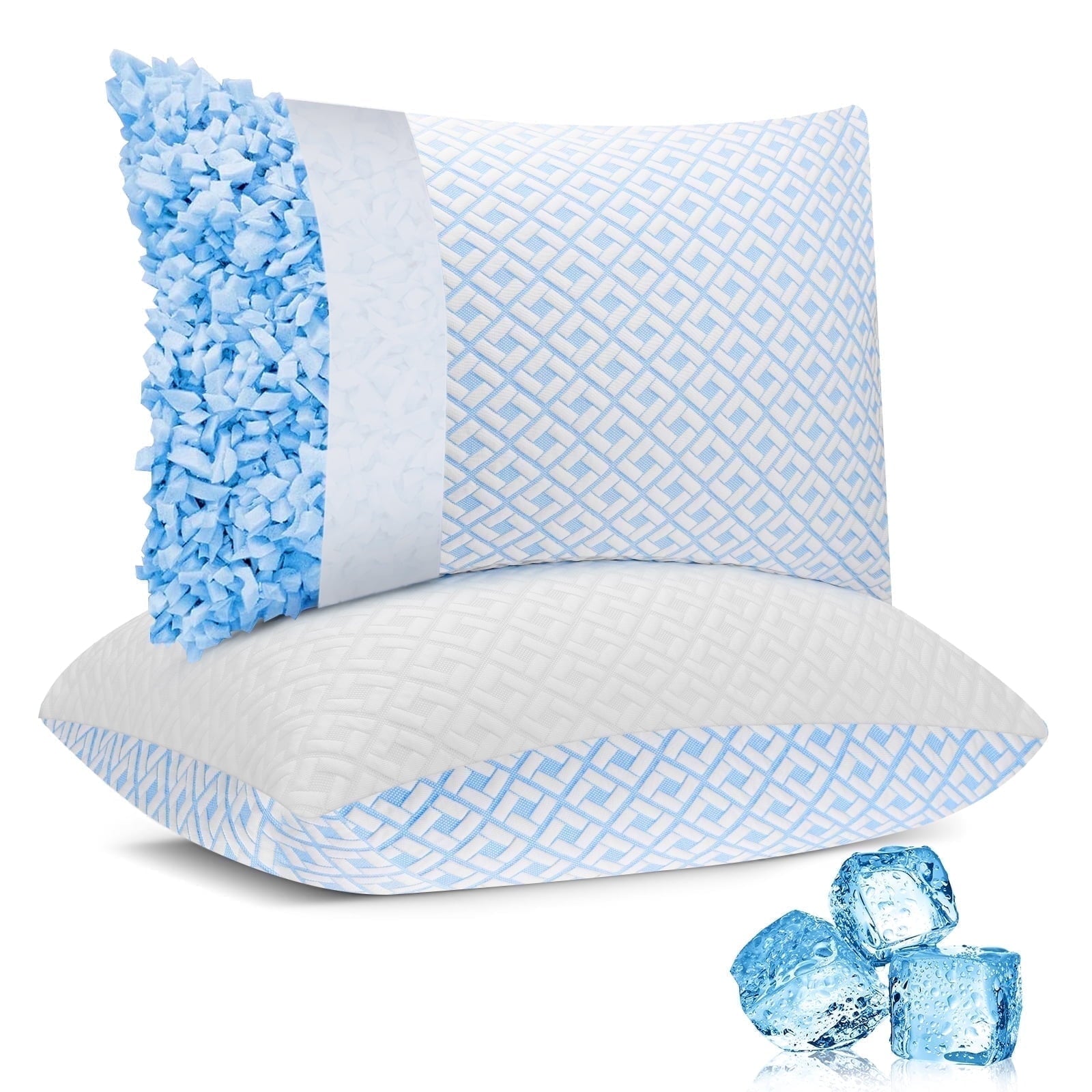 Ergonomic Memory Foam Cooling Bed Pillows for Sleeping Shredded Memory Foam Pillows Queen Size Set of 2 Pack - Ergonomic Memory Foam Pillow for Neck Pain Support - Default Title
