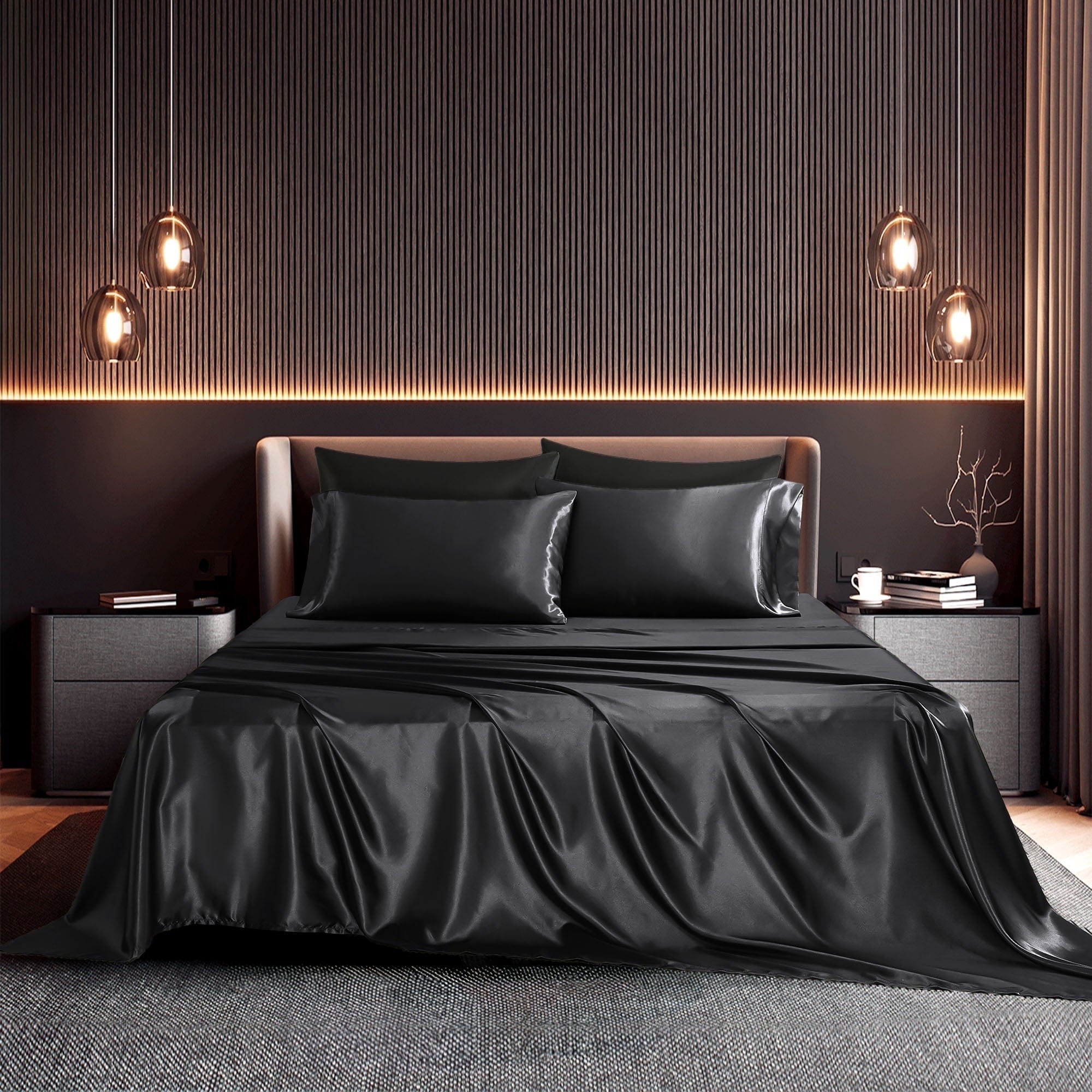 Breathable Luxury Set, Queen, Silky Bed s, 4 Pieces,Black - Cooling Hotel Quality Bedding Sheets and Pillowcases - Default Title