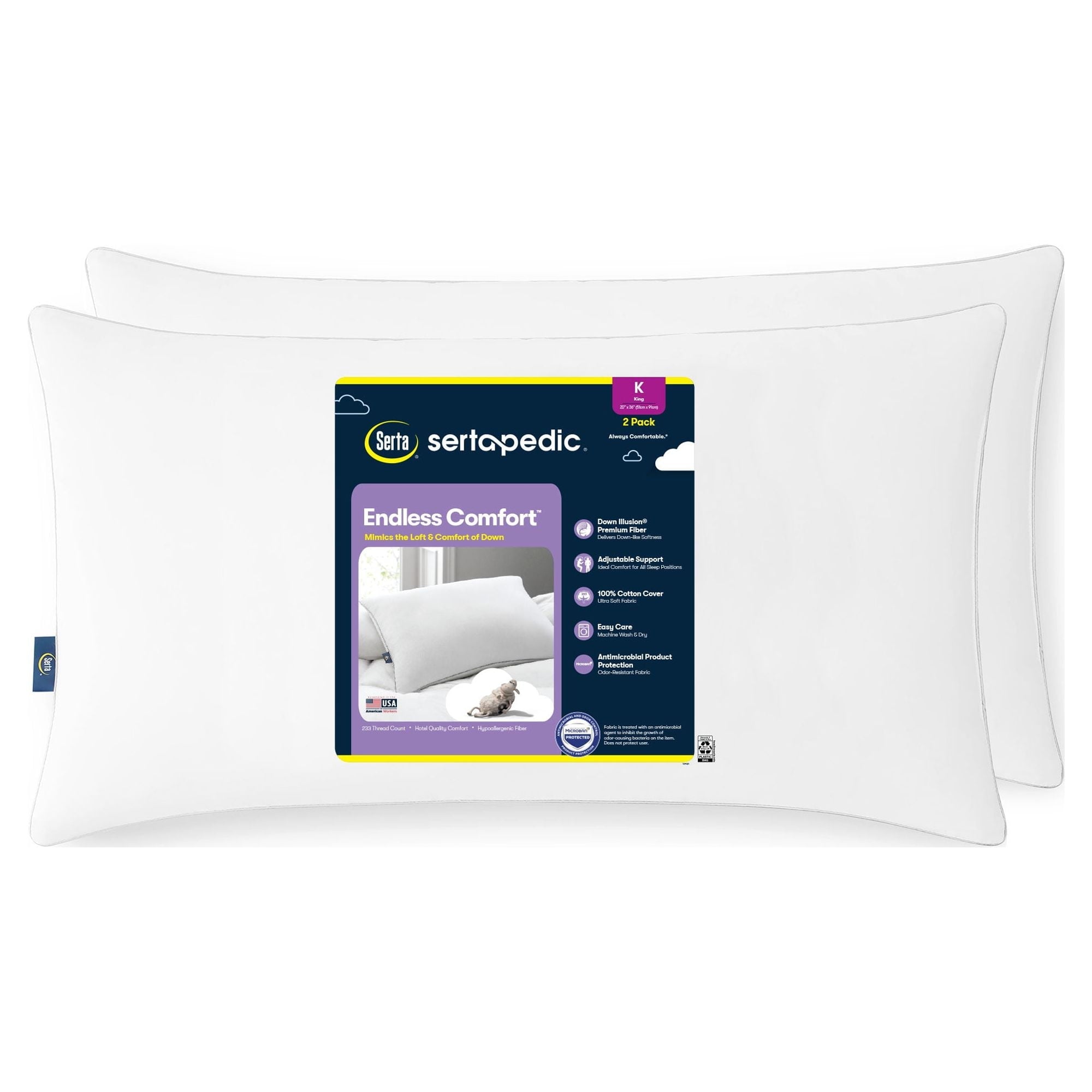 Orthopedic Support Endless Comfort Bed Pillow, King, 2 Pack - Ergonomic Memory Foam Pillow for Neck Pain Support - Default Title