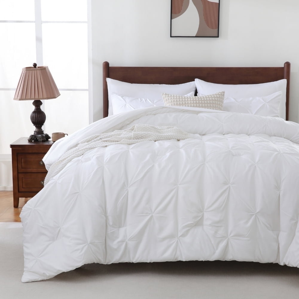 Hypoallergenic Cloud 7 Pieces Pinch-Pleated Comforter Set, White Queen Size - Luxurious Quilted Duvet Cover Set - Default Title