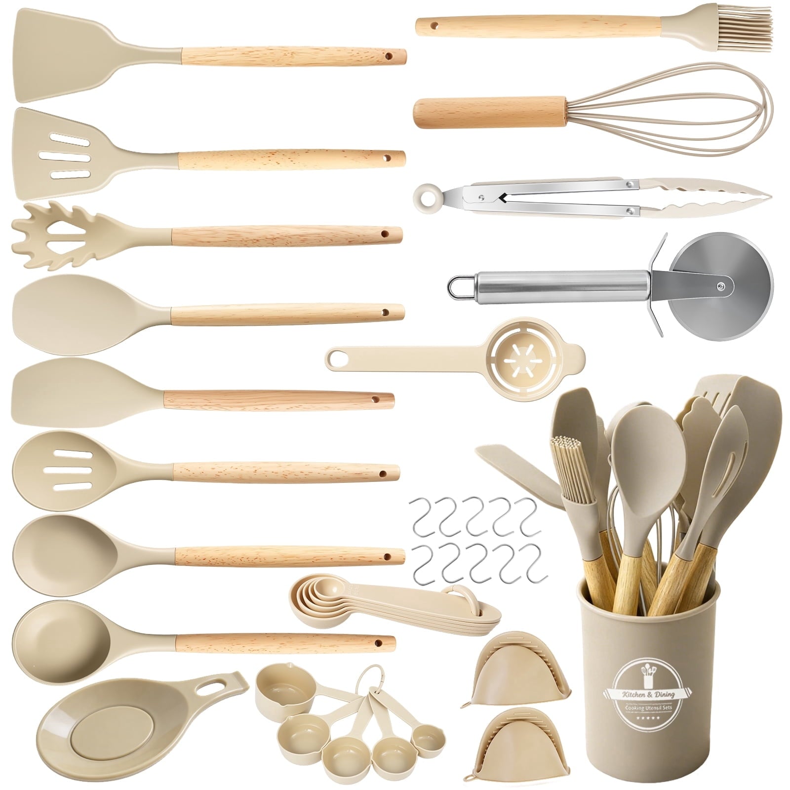 Durable Steel Silicone Cooking Utensils Set, Heat Resistant Kitchen Tools, 36 PCS Non-Stick Silicone Cooking Kitchen Utensils, Khaki - Heavy Duty Stainless Steel Kitchen Shears - Default Title