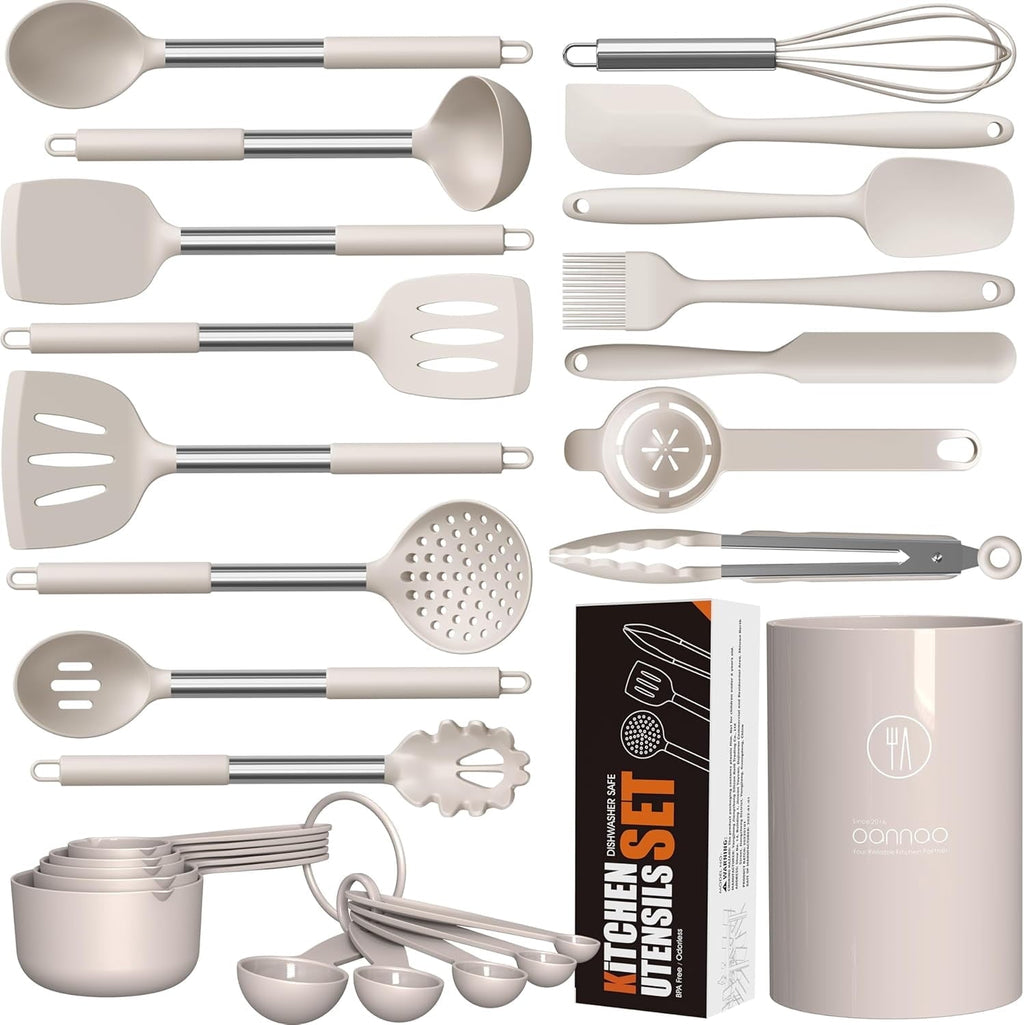 Durable Steel Large Silicone Cooking Utensils Set - Heat Resistant Kitchen Utensils,Turner Tongs,Spatula,Spoon,Brush,Whisk,Stainles... - Professional Kitchen Tool for Culinary Enthusiasts - Default Title