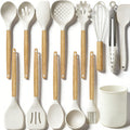 Non-Stick Safe 14-Piece Silicone Cooking Utensils Set, Non-Stick Kitchen Utensil Set for Baking, Flipping, Mixing, White - Durable Turner & Ladle Utensil Set for Home Chefs - Default Title