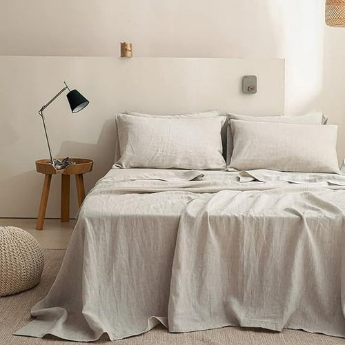 Cooling Sateen 100% Linen Sheet Set Solid Color-4 Pcs Washed French Linen Bed Sheets(1 Flat Sheet,1 Fitted Sheet,2 Pillowcases)-Brea... - Cooling Hotel Quality Bedding Sheets and Pillowcases - Default Title