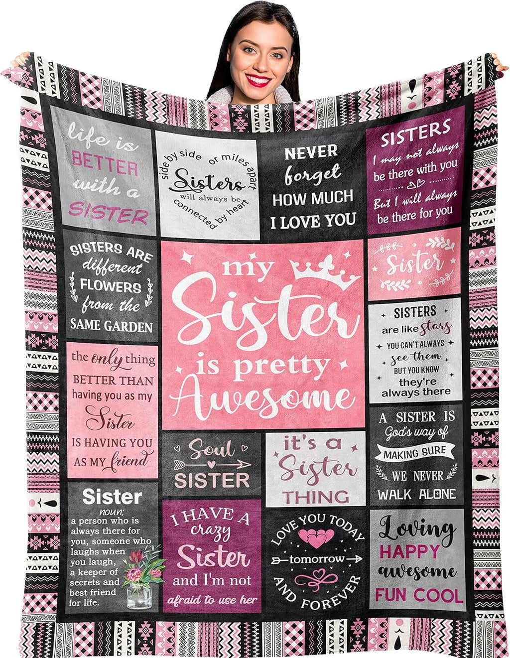 Reversible Sherpa Sister Gifts , Sisters Birthday Gift Idea, Best Sister Ever Gift for Women, Birthday Gifts for Sisters, Sis Soft Thro... - Cozy Fleece Throw Blanket for Couch & Bed - Default Title