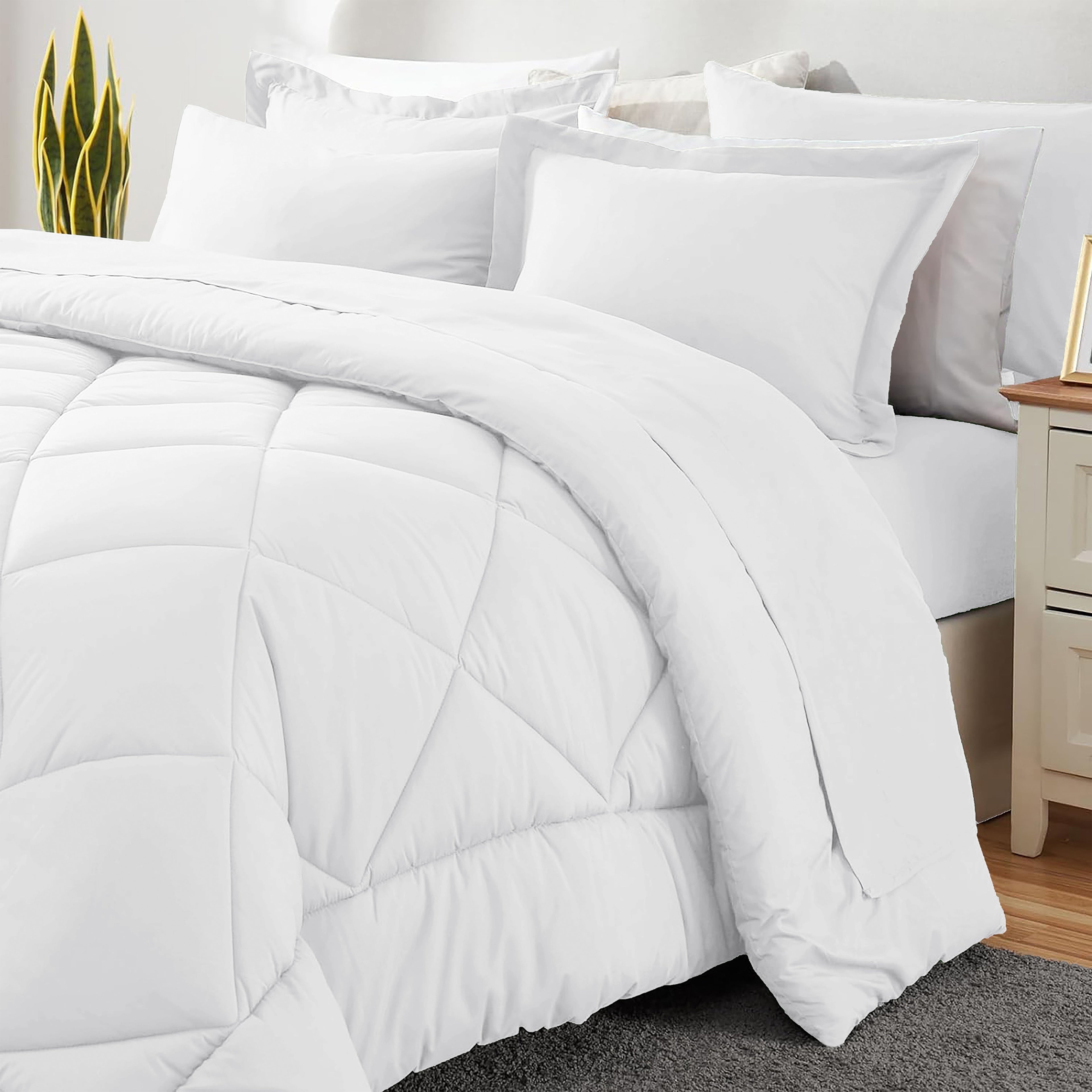 Luxurious Quilted Comforter Set 7-Piece Bed in a Bag - Adult, White, Queen - All-Season Down Alternative Comforter Insert - Default Title
