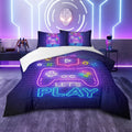 Luxurious Quilted Gaming Comforter Set for Boys, 3-Piece Abstract Neon Kids Bedding Sets Twin Size - Hypoallergenic Ultra-Fluffy Quilt for Winter - Default Title