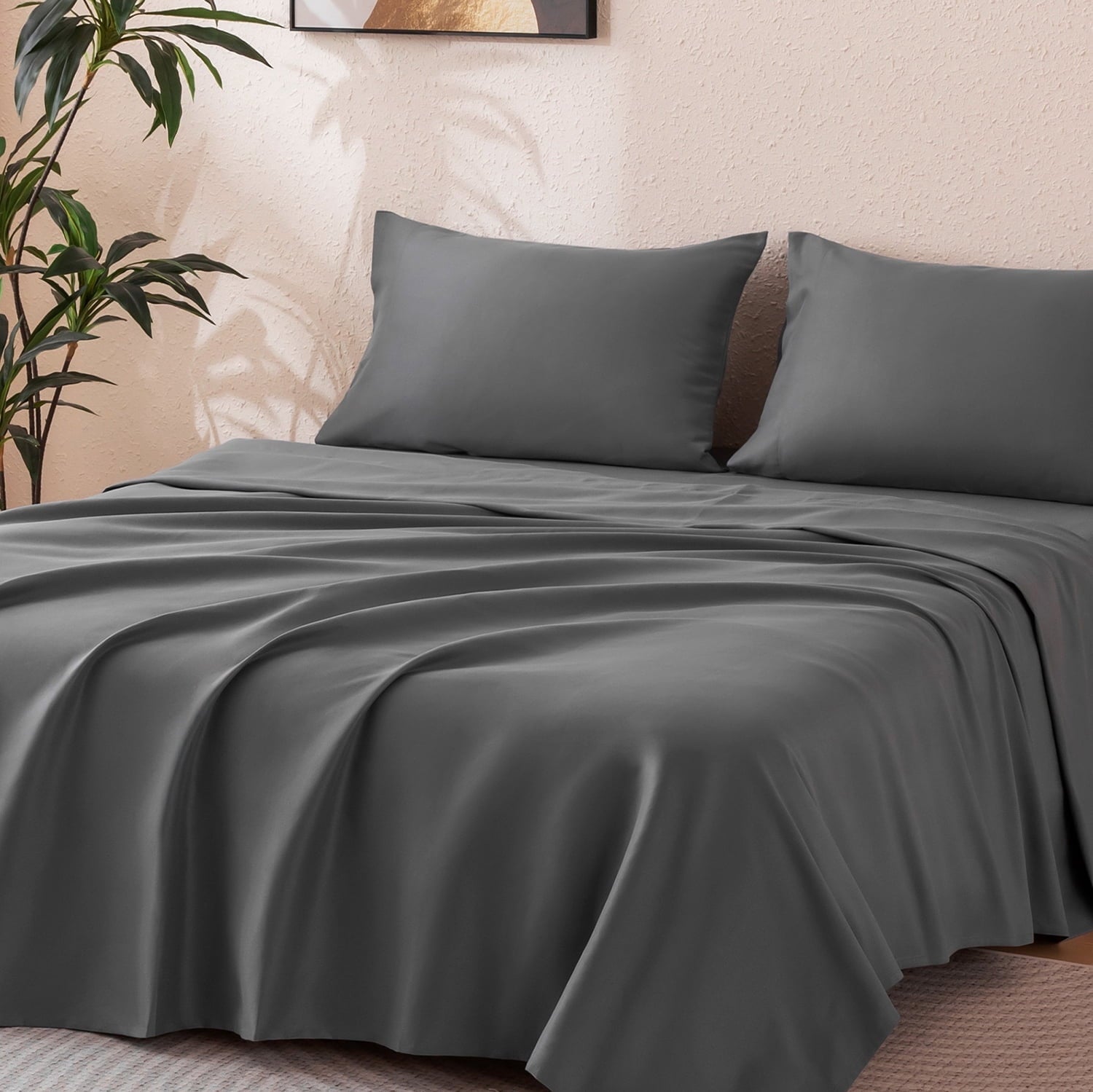 Breathable Luxury Sheet Set Twin Size Gray, 3 Pieces 140 GSM Brushed Elastic Fitted Soft & Cozy Bed Sheets Set with Deep Pocket - Breathable Egyptian Cotton Flat & Fitted Sheets - Default Title