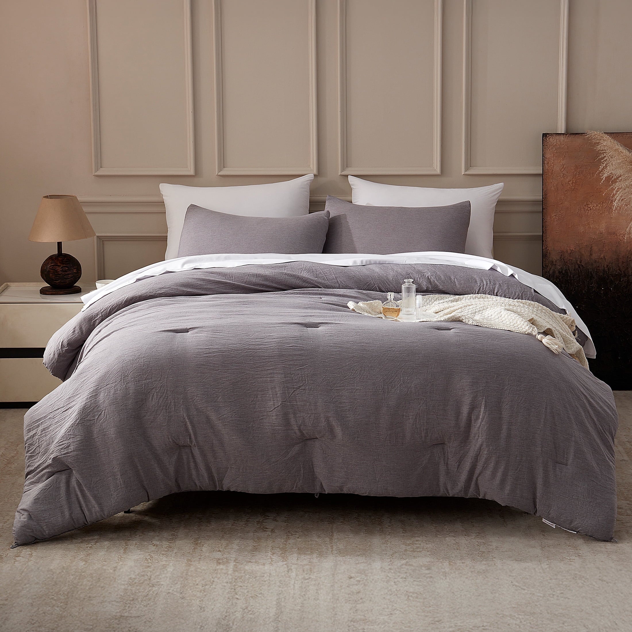Hypoallergenic Cloud Washed Comforter Set Full Size - 3 Pieces Soft Luxury Cationic Dyeing Bedding Sets, Linen-Like Texture Breathable Wri... - Luxurious Quilted Duvet Cover Set - Default Title